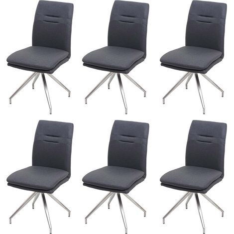 Set 6x sedie sala pranzo soggiorno cucina moderno HHG-922 tessuto acciaio inox grigio scuro