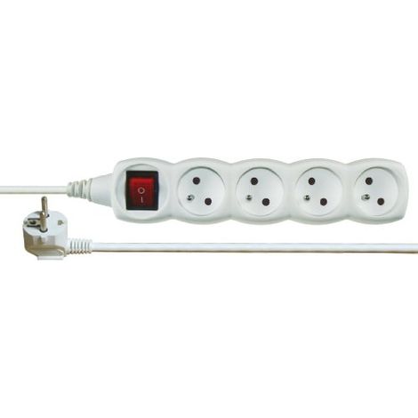 Prolunga con interruttore, 4 prese, 10 m, H05VV-F 3G1, bianca, P1410