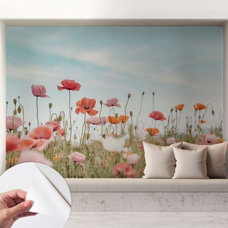 Papier peint autocollant à motifs décoratifs pour salon chambre et bureau Décoration murale élégante avec colle Fleurs de pavot 208x146 cm (1/5)