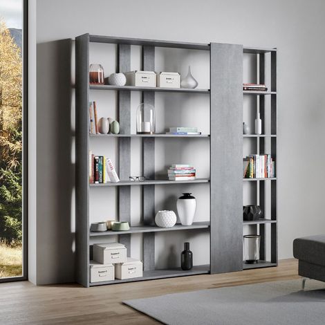 Libreria 178x204h cm a parete in legno Cemento - KATO D (1/4)
