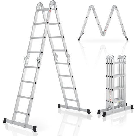 Juskys Aluminium Multifunktionsleiter klappbar – Leiter 4-teilig bis 150 kg - Gelenkleiter Klappleiter Stehleiter Aluleiter – 4x4 Stufen – 4,7 m Länge (1/5)