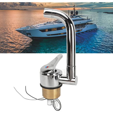 Robinet électrique en acier inoxydable 316 pour camping-cars et yachts, avec flexible tressé en acier inoxydable et rotation à 360° pour eau chaude et froide. (1/5)