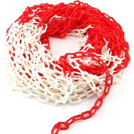 YORKING 30m Schutzkette Kunststoffkette 6mm Rote Und Weiße Warnkette Kunststoffkette Als Sicherheitsbarriere Langlebig Und Geeignet für Parkketten Im Innen- und Außenbereich (1/5)