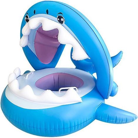 Bouée de Bain Bébé PVC avec Pare-Soleil, Gonflable en Forme de Requin pour Enfants 6-36 Mois (1/5)