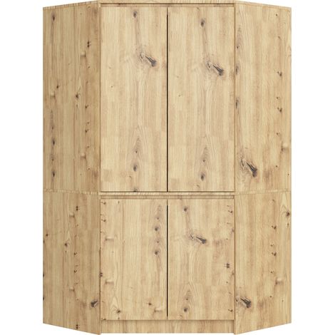 Akord – Armoire d'angle 4 portes chêne artisan 100x50x180 cm – 6 étagères – Panneau stratifié – Meuble sur pied