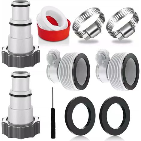 Kit d'adaptateurs pour tuyau de piscine, 2 types d'adaptateurs de conversion polyvalents pour tuyaux de 1,5 et 1,25 pouce pour accessoires de piscine hors sol (1/4)