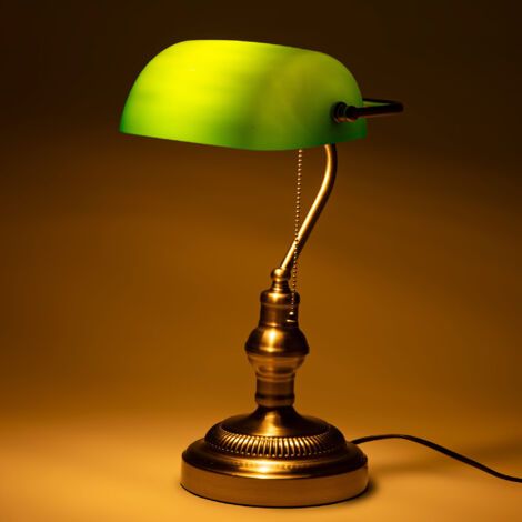 Lámpara De Mesa Vintage "BANQUERO" - E27 - Níquel-Verde (1/5)