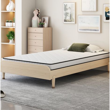 Federkernmatratze 90x190x10 cm Weiß Stoff und Metall ergonomisch gerollt (1/5)
