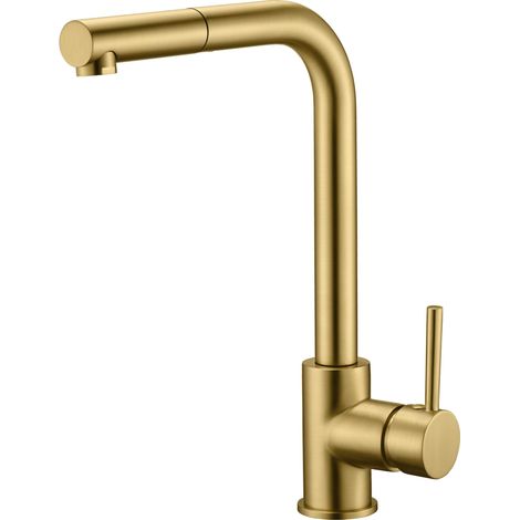 Grifo de cocina monomando extraíble con acabado en color oro cepillado Malta de Imex (1/2)