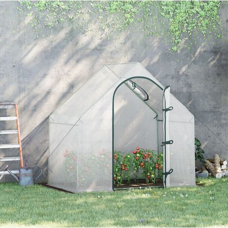 Gewächshaus 180x100x168 cm, porta con finestra, copertura in plastica, telaio in acciaio, bianco (1/5)