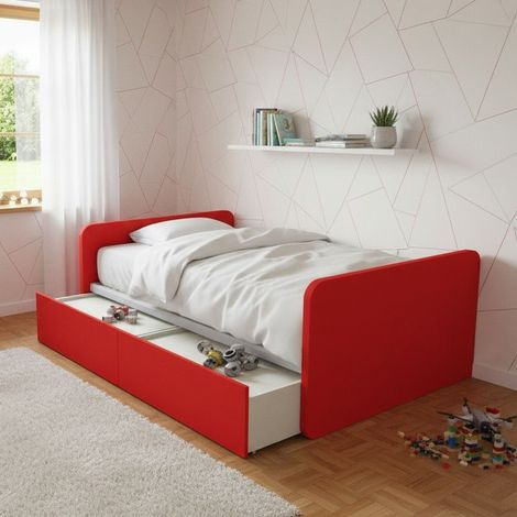 Letto 1 piazza e mezza con cassettoni, personalizzabile e facile montaggio - Rosso