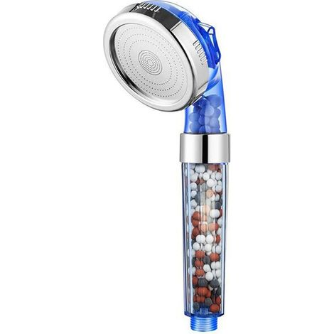 Pommeau de douche bleu pour salle de bain, 3 jets réglables, douchette haute pression, filtre à pierres anioniques, accessoires de douche spa (1/5)