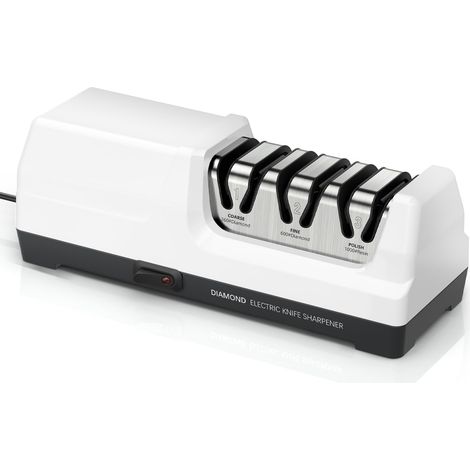 Aiguiseur de couteaux électrique 100% diamant, aiguiseur de couteaux de cuisine professionnel à 3 niveaux et 20 degrés avec guide d'angle de précision pour un affûtage grossier (Blanc) (1/5)