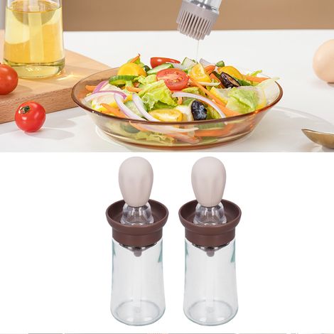 Flacon d'huile en silicone, distributeur d'huile de cuisine, brosse pour barbecue, pinceau à huile, distributeur d'huile pour crêpes, flacon pinceau à huile cactus, couleur marron (1/5)