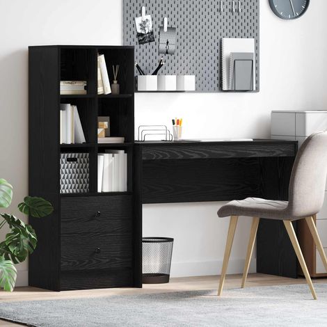 Escritorio con cajón con estante 2 pcs Roble Negro