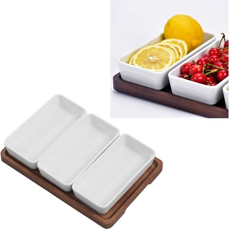 Keramikplatte für Trockenfrüchte, Vorspeisenplatte, Nussschale, Brotteller, Bambus-Dessertteller-Set (unterteilt) (1/5)