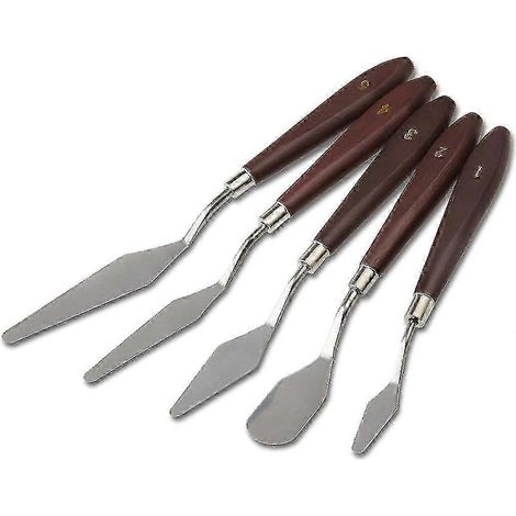 Couteau à peindre, ensemble de 5 couteaux à palette avec grattoir, compatible avec aquarelle, huile, acrylique, loisirs créatifs, peinture sur roche et visage, kit d'outils de base avec teinture (1/5)