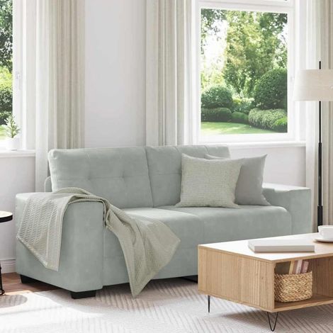 2-Sitzer Sofa Hellgrau 140 cm Samt mit Holzarmlehnen, Bequemes Loungesofa (1/5)