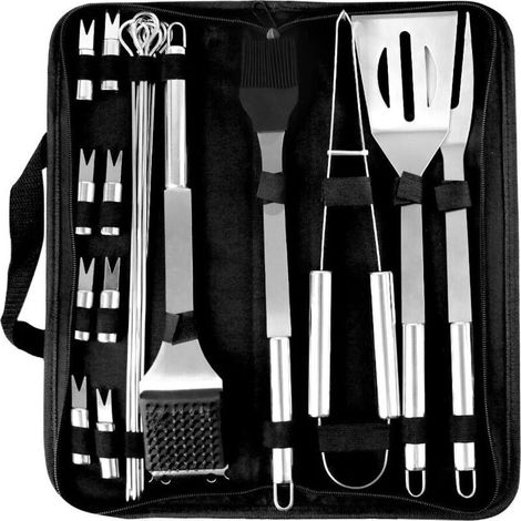 20-piece stainless steel barbecue utensil set with storage pouches, for outdoor grilling. - AquaForge (1/5)