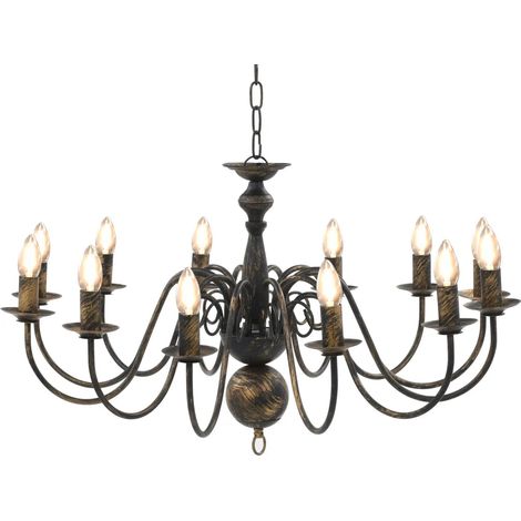 Lustre rétro élégant salle à manger 80 x 45 cm style antique avec 12 ampoules E14 en métal noir (1/5)