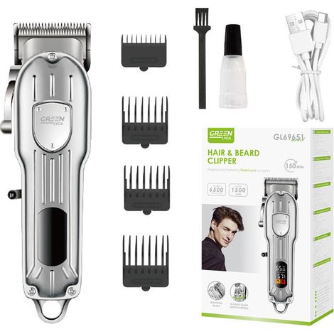 Tondeuse à cheveux et barbe Green LYCA GL69651 argentée, 6500 tr/min, batterie 1500 mAh, efficace et pratique
