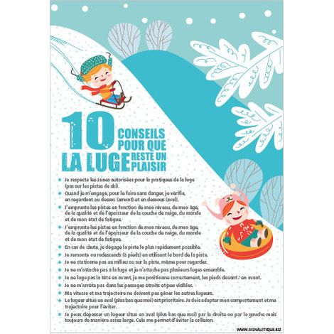 PANNEAU CONSEILS POUR LA PRATIQUE DE LA LUGE (H0428) - Adhésif - 75 x 105 mm