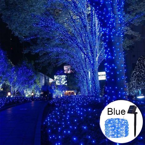 Guirlande lumineuse solaire LED d'extérieur (bleue, 7 m, 50 LED), couronne décorative de jardin étanche, 8 modes (1/3)