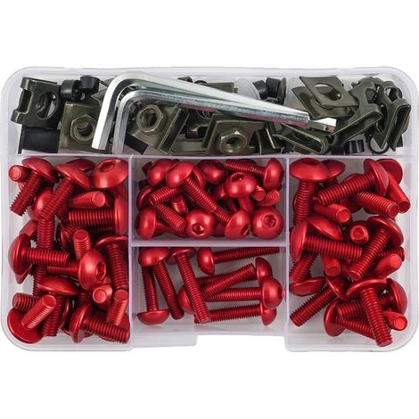 Kit de tornillos para carenado, aluminio resistente, fácil instalación, rojo. (1/2)