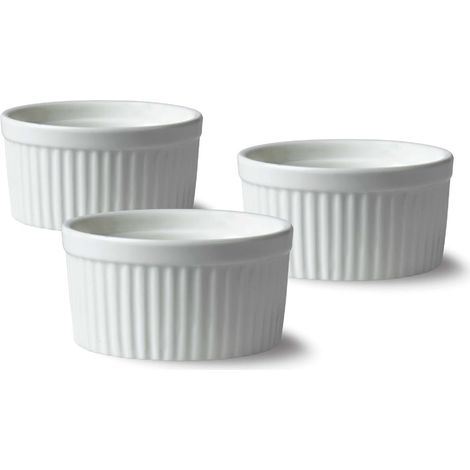Lot de 3 ramequins en porcelaine blanche, finition lisse et brillante, résistant aux chocs thermiques, adapté au four, au micro-ondes et au lave-vaisselle, Ø 9 cm, 130 ml (1/5)