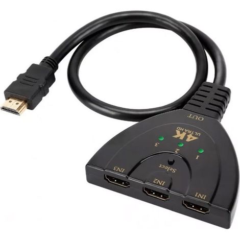 Commutateur HDMI 3 en 1 à queue de cochon noire, 3 entrées et 1 sortie, commutateur HDMI 4K 3 en 1 sortie. (1/5)