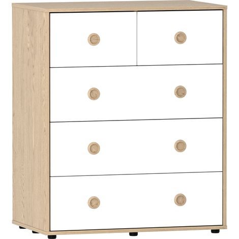 Neptune 5 Drawer Chest of Drawers Bedroom Storage Furniture, White-&-Oak (1/5)