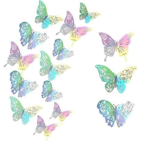36 Stück 3D-Schmetterlings-Wandaufkleber, Glitzernde Schmetterlings-Aufkleber für Zuhause, Partydekoration (Silbernes Hologramm) (1/4)