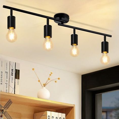 GBLY Plafonnier Noir Spot de plafond à 4 flammes - E27 Couloir Spot de plafond Vintage Plafonnier orientable 350° Spots industriels lampe cuisine pour cuisine salon chambre à coucher (sans ampoules)