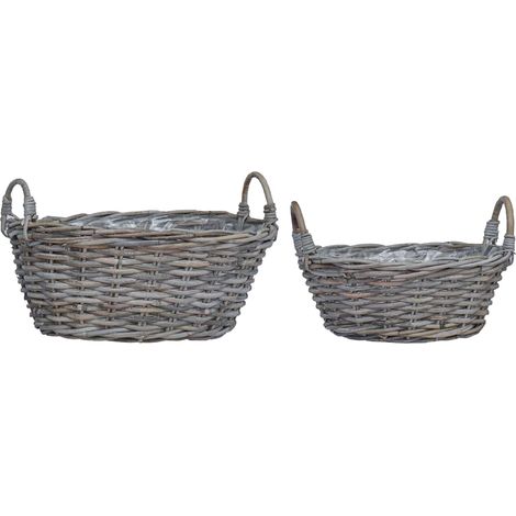 Blumentopfkorb mit Speicher 2 pcs Grau Lacak Rattan vidaXL