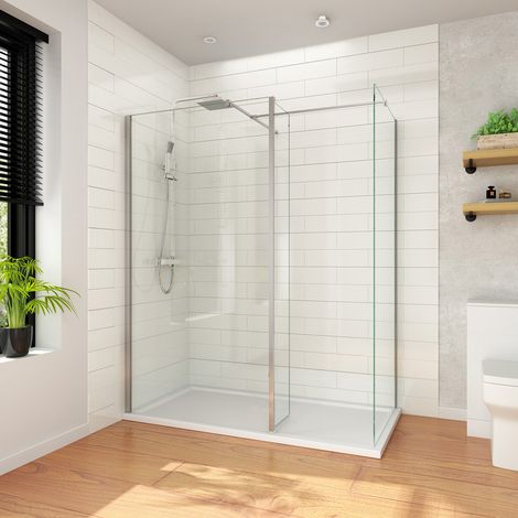 ELEGANT 1200 x 700 mm Walk in Shower Enclosure 8mm Easy Clean Glass 1900mm Height Wetroom Shower Glass Panel with Tray and 300mm Flipper Panel (1/4)