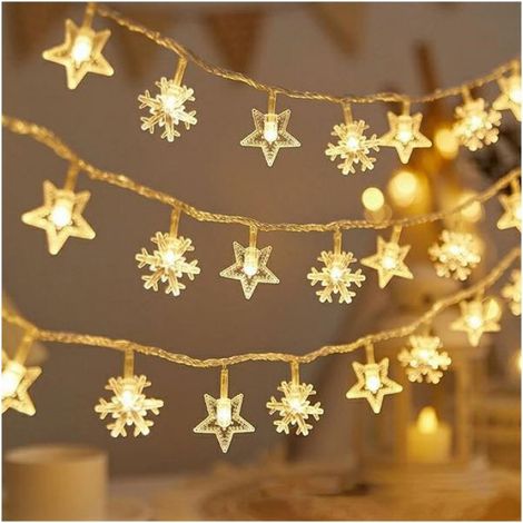 Guirlande Lumineuse LED - Flocon de Neige - 10 m - 80 Lumières - Blanc Chaud - Piles AA (1/5)