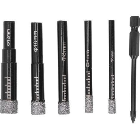 Set di 6 punte diamantate per trapano – seghe a tazza – per piastrelle / vetro / marmo / granito / fibra di vetro / ceramica