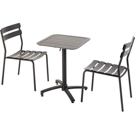 Table de terrasse inclinable 60 x 60 cm et 2 chaises noir (1/5)