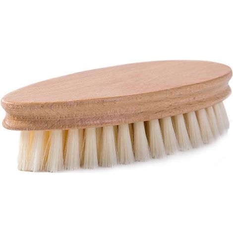 Brosse à vêtements en bois avec fibres de laine douces, brosse à récurer durable, outil de nettoyage ménager pour laver vêtements, chaussures et sols. (1/4)