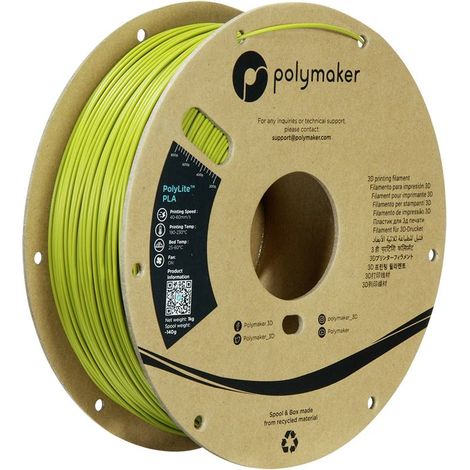 Polymaker PA02058 Polymaker PolyLite PLA Filament Olive Green 1.75 mm / 1kg Filament PLA rigidité élevée, résistance él (1/5)