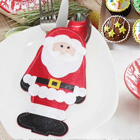 Lot de 6 pochettes pour couverts de Noël, comprenant ustensiles de cuisine et fourchettes, porte-vaisselle Père Noël et housse de protection pour vaisselle de fête-18X11cm