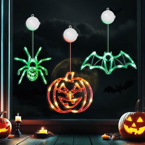 Lot de 3 décorations LED de fenêtre Halloween avec ventouse, motifs festifs pour maison, vitrine, pour fête et Décoration maison (1/5)