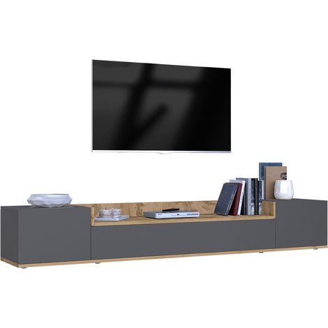 Mueble para TV Oxanna, 3 estantes, 3 puertas Made in Italy, 4 compartimentos, 200x35x30h cm Negro Antracita