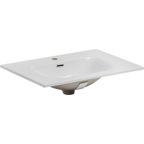 Einbauwaschbecken VELOA 70 cm Keramik weiß glänzend, rechteckiges Design