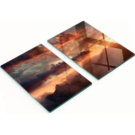 Servierbretter aus Glas für Snacks, Motiv: Sonnenuntergang in den Bergen, 2 x 40 x 52 cm (1/5)
