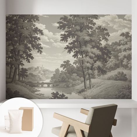 Papier peint intissé avec imprimé pour décoration intérieure pour rénovation a motif - Colle incluse gratuite Château et pont 104x70 cm (1/5)