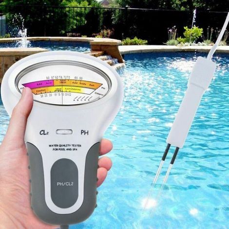 Elektronisches Wasserqualitätsmessgerät für Schwimmbäder zur Messung von pH-Wert und Chlorgehalt, mit einem 13 cm langen Kabel. (1/5)