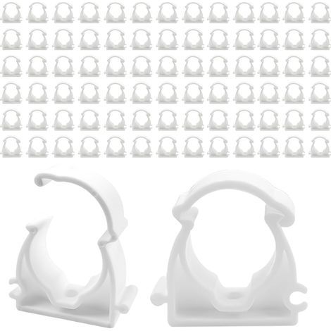 Lot de 80 colliers de serrage à charnière simple de 20 mm de diamètre - Clips de conduits emboîtables - Colliers de serrage en plastique jusqu'à 95 °C - Support de tuyau pour tuyauterie de plomberie (1/4)