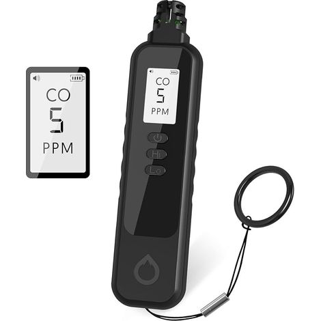 Tragbarer Kohlenmonoxid-Detektor, batteriebetrieben, tragbarer Kohlenmonoxid-Monitor Alarmmelder mit LCD-Display, geeignet für Haus/Outdoor/Reisen (ohne Batterie) (schwarz)