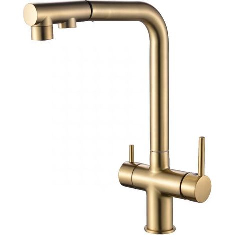 [NUNCA UTILIZADO]Grifo de cocina con filtro y rociador extraíble, filtro de agua giratorio 360 grados (dorado) (1/2)